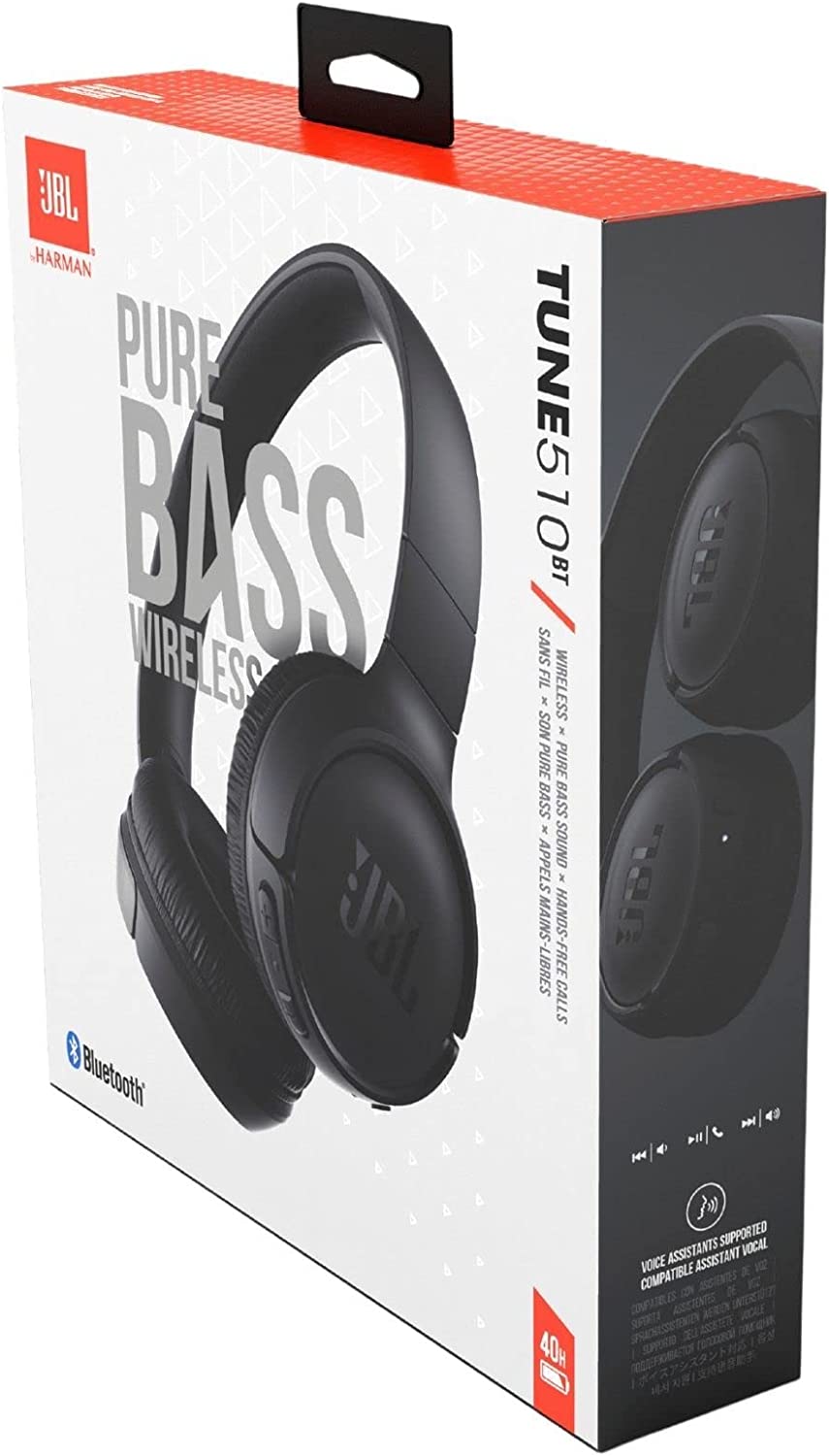 JBL Tune 510BT: Wireless On-Ear Headphones with Purebass Sound (Black)