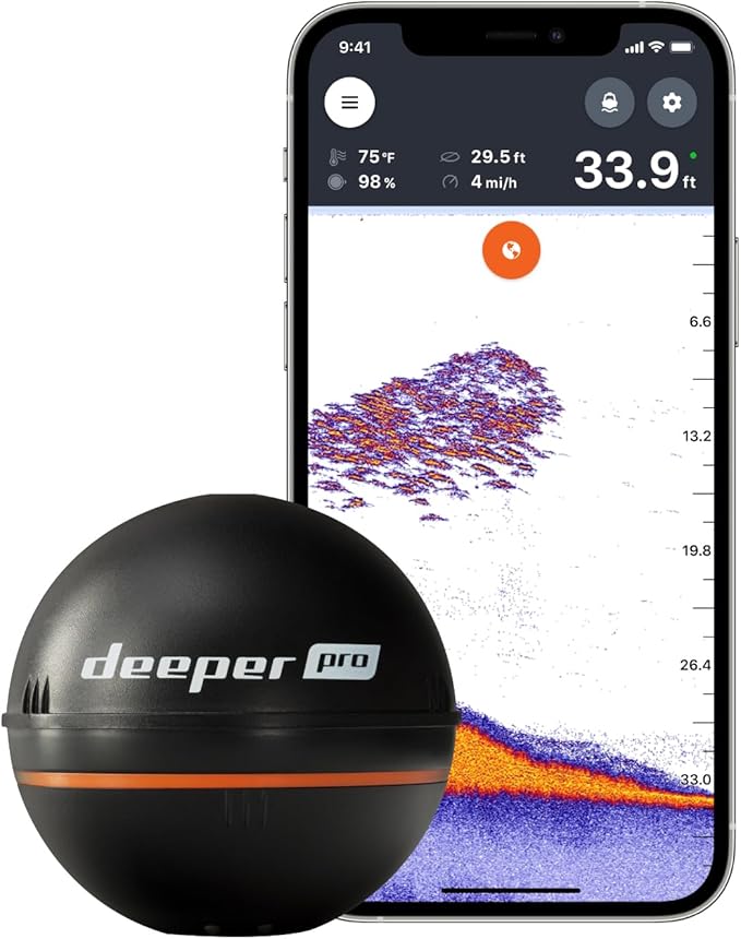 Deeper PRO Smart Sonar Castable and Portable Smart Sonar WiFi Fish Finder for Kayaks and Boats on Shore Ice Fishing Fish Finder
