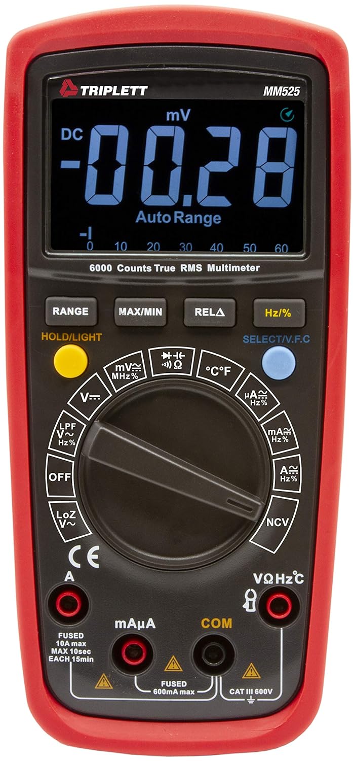 Triplett MM525 True RMS 6000 Count High Performance Digital Multimeter with LPF and LOZ and EBTN Display - AC/DC Voltage, AC/DC Current, Resistance, Temperature, Continuity