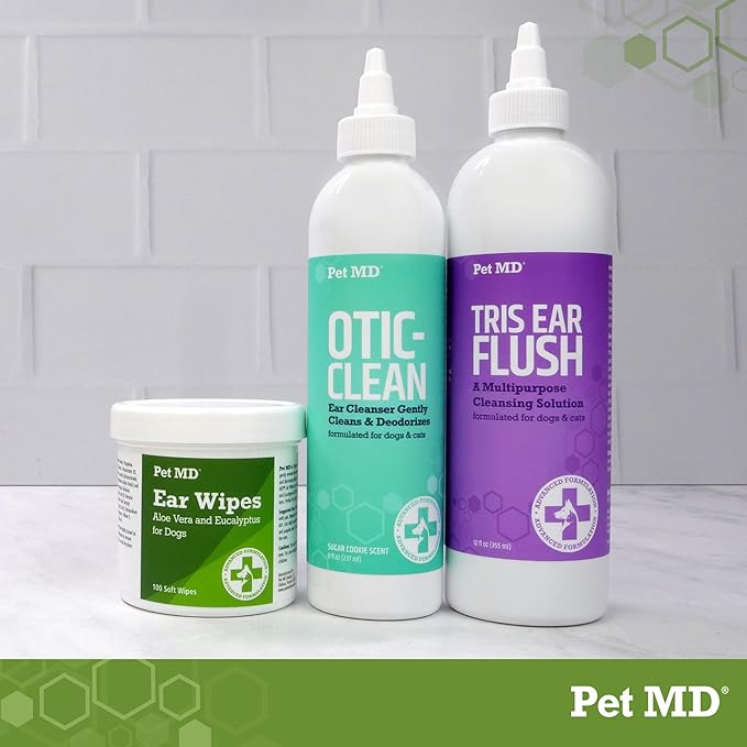 Pet MD - Dog Ear Cleaner Wipes - Otic Cleanser for Dogs to Stop Ear Itching, and Infections with Aloe and Eucalyptus - 100 Count