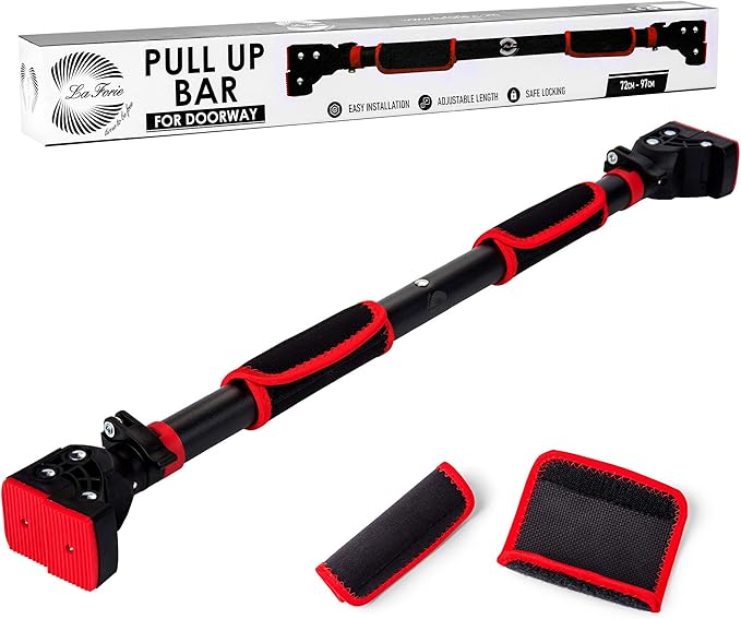 LaForie Pull Up Bar for Doorway - Adjustable doorway pull up bar and Workout Tool, 28.3–38 in - Auto Lock and Non-Slip Pad - Portable Home Gym Exercise Equipment for Doors no screw - Holds Up to 440 lb