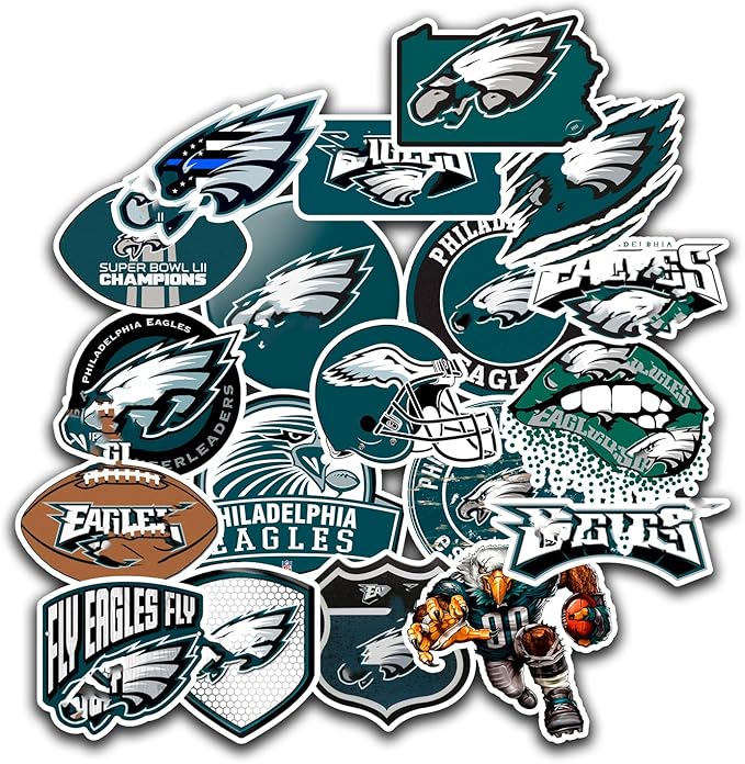 SUNSAIL 25 PCS Philadelphia Stickers Decal for Eagles Stickers Pack Football Stickers for Water Bottle, Laptop, Bicycle, Computer, Motorcycle, Travel Case, Car Decal Decoration Sticker