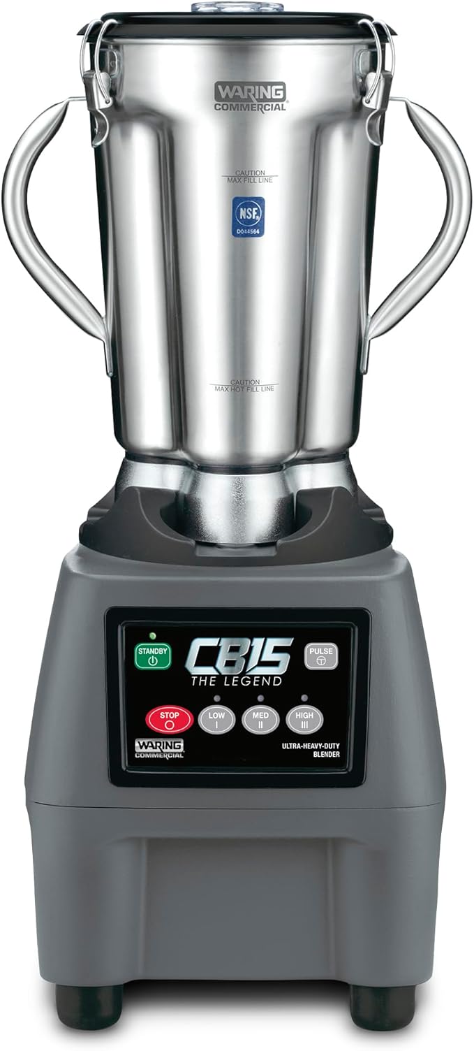 Waring Commercial CB15 Ultra Heavy Duty 3.75 HP Blender, Electric Touchpad Controls with Stainless Steel 1 Gallon Container, 120V, 5-15 Phase Plug, Black