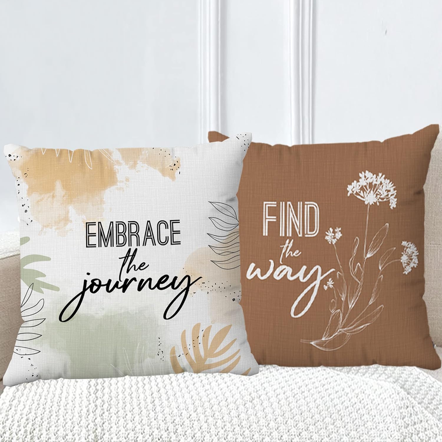 Boho Pillow Covers – 2-Piece Set Pillow Covers for Boho Throw Pillows – Cute Throw Pillow Covers with Inspirational Sayings – Decorative Pillow Covers for Home Decor, Appreciation Gift
