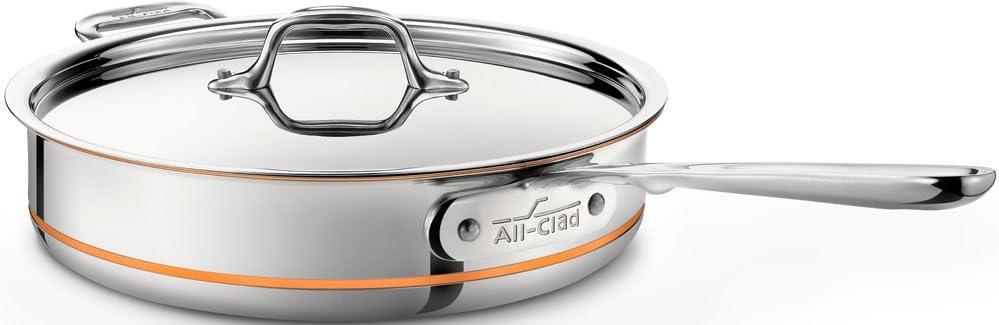 All-Clad Copper Core 5-Ply Stainless Steel Sauté Pan with Steel Lid 3 Quart Induction Oven Broiler Safe 600F Pots and Pans, Cookware Silver